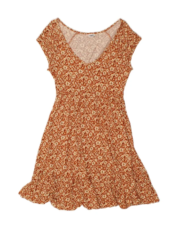 BUFFALO Womens A-Line Dress UK 12 Medium Brown Floral