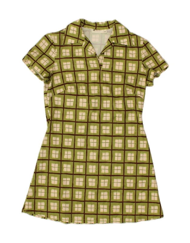 VINTAGE Womens A-Line Dress UK 14 Medium Green Check Polyester