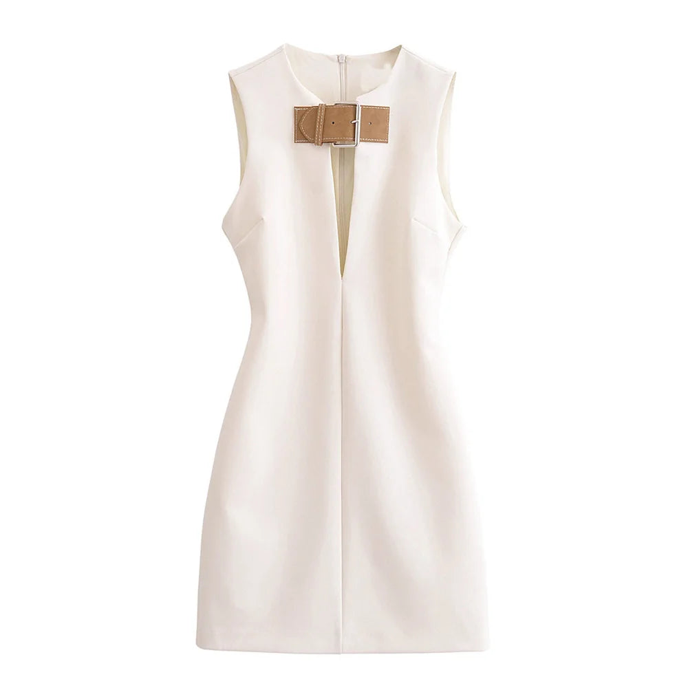 2024ZAR Spring/Summer New Women's European and American Style French Fashion Strap Decoration Slim Fit Dress 2024ZAR Spring/Summer New Women's European and American Style French Fashion Strap Decoration Slim Fit Dress