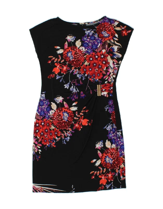 WALLIS Womens Sheath Dress UK 12 Medium  Black Floral Polyester