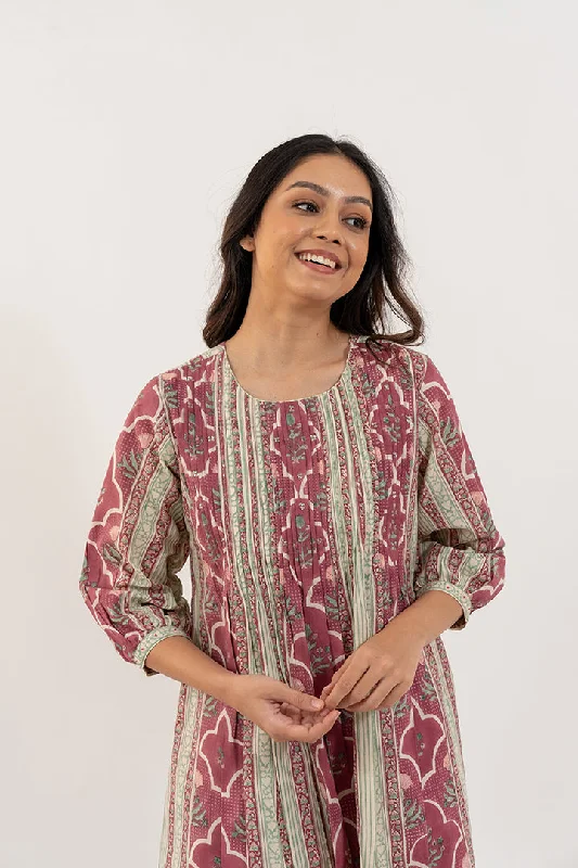Cotton Hand Block Printed Dress - Onion Pink