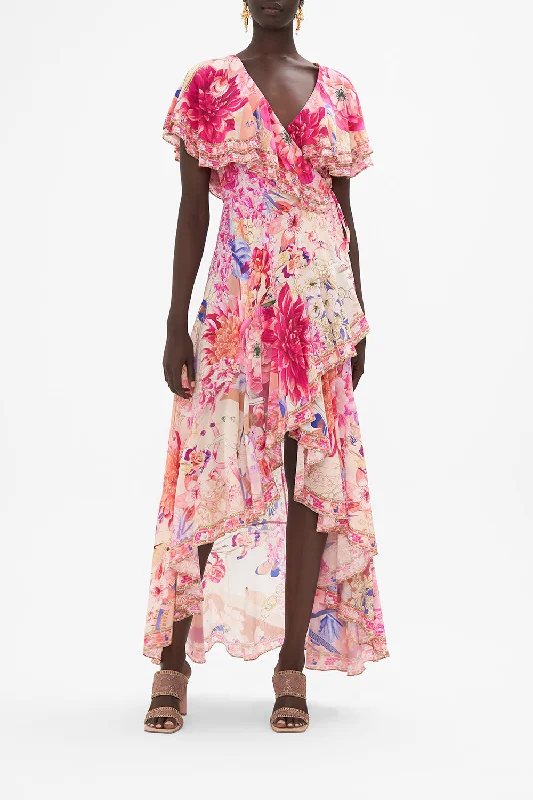 FRILL SLEEVE LONG DRESS ROSE BED RENDEZVOUS