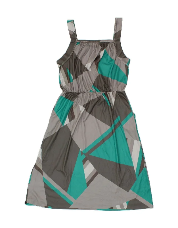 VINTAGE Womens Sleeveless A-Line Dress UK 14 Medium Grey Geometric