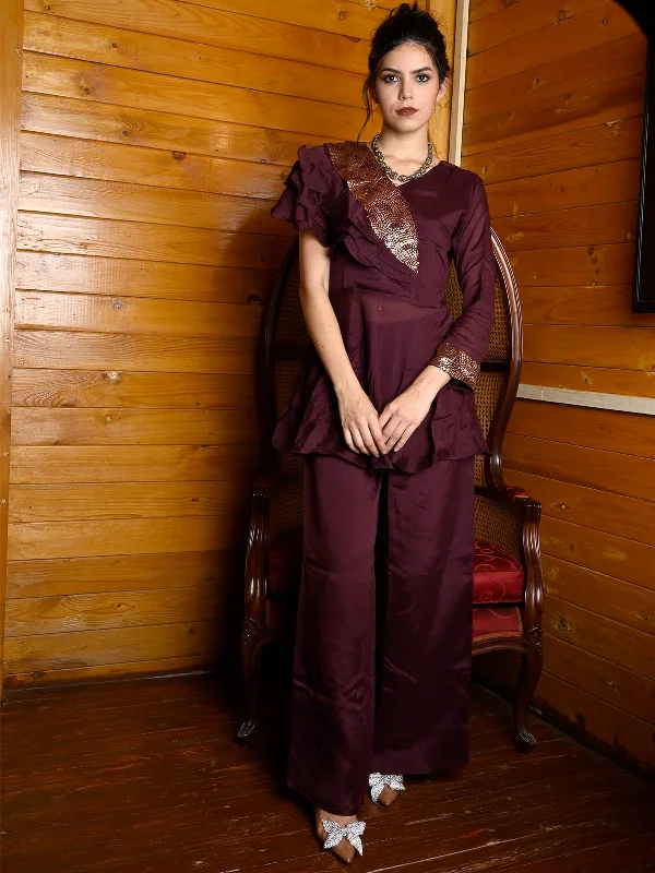 Odette Women Violet Crepe Indo-Western Dress