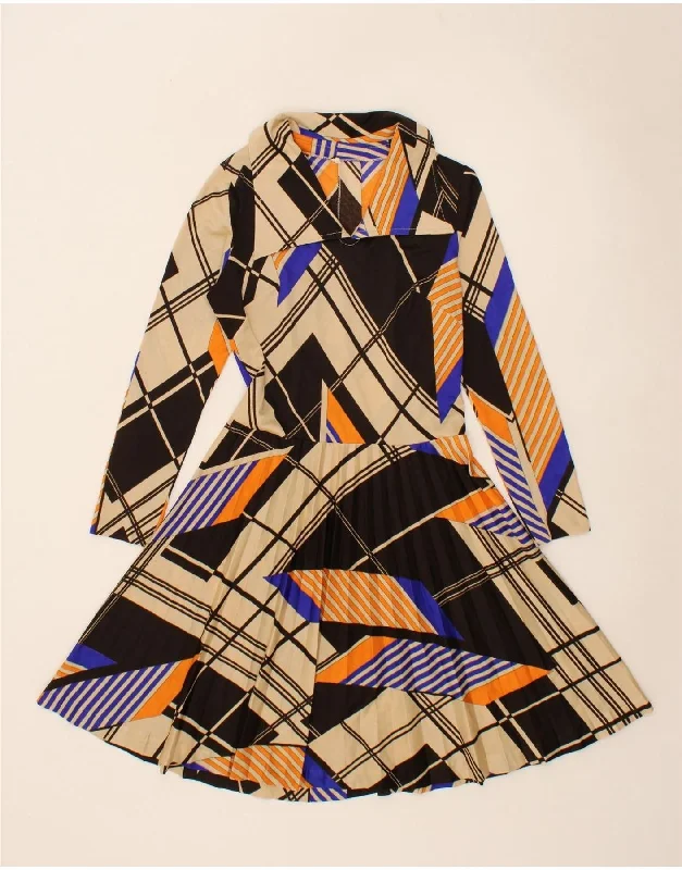 VINTAGE Womens Long Sleeve A-Line Dress UK 10 Small Multicoloured