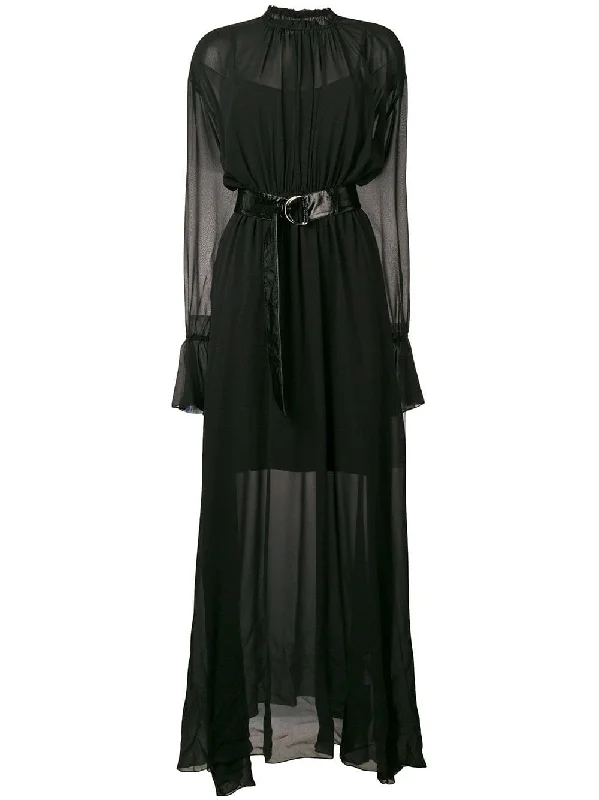 long belted silk dress