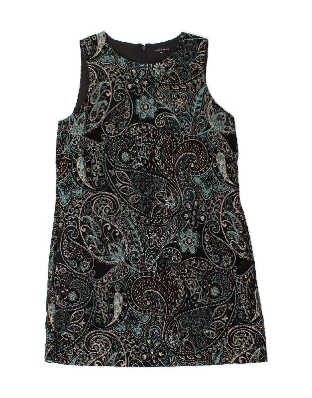 WAREHOUSE Womens Sleeveless Shift Dress UK 12 Medium Black Paisley