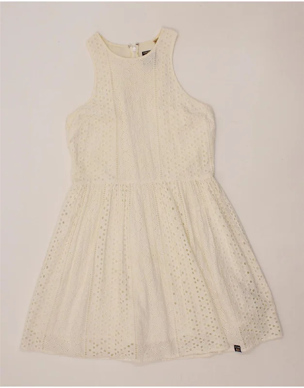 SUPERDRY Womens Sleeveless A-Line Dress UK 12 Medium Off White Cotton