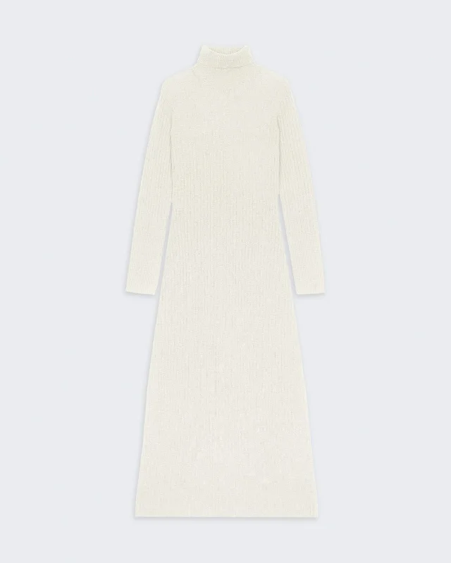 Wide Rib Turtleneck Dress In Cashmere - Cream