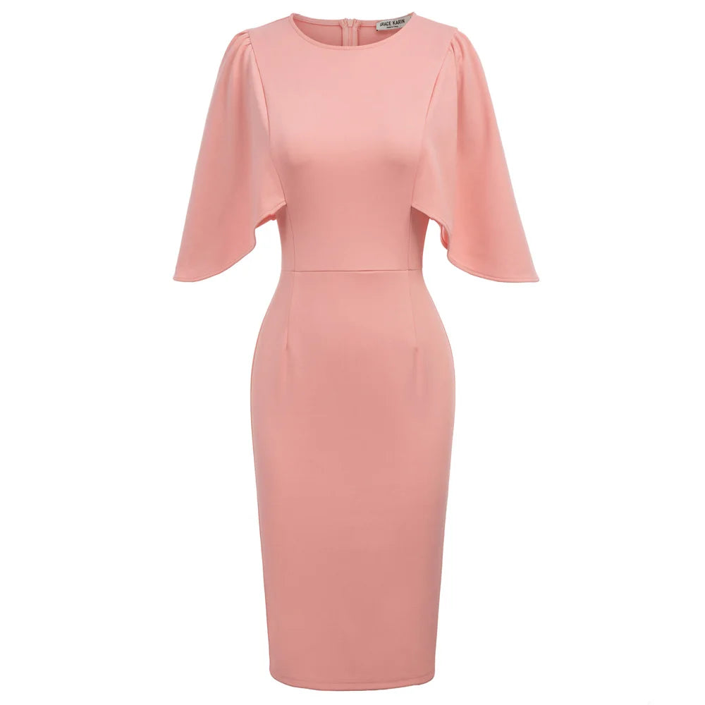 Grace Karin Women Dresses 3/4 Ruffle Sleeve Crew Neck Hips-wrapped Bodycon Pencil Dress Elegant Fit New 2020 Dresses Summer Lady Grace Karin Women Dresses 3/4 Ruffle Sleeve Crew Neck Hips-wrapped Bodycon Pencil Dress Elegant Fit New 2020 Dresses Summer Lady