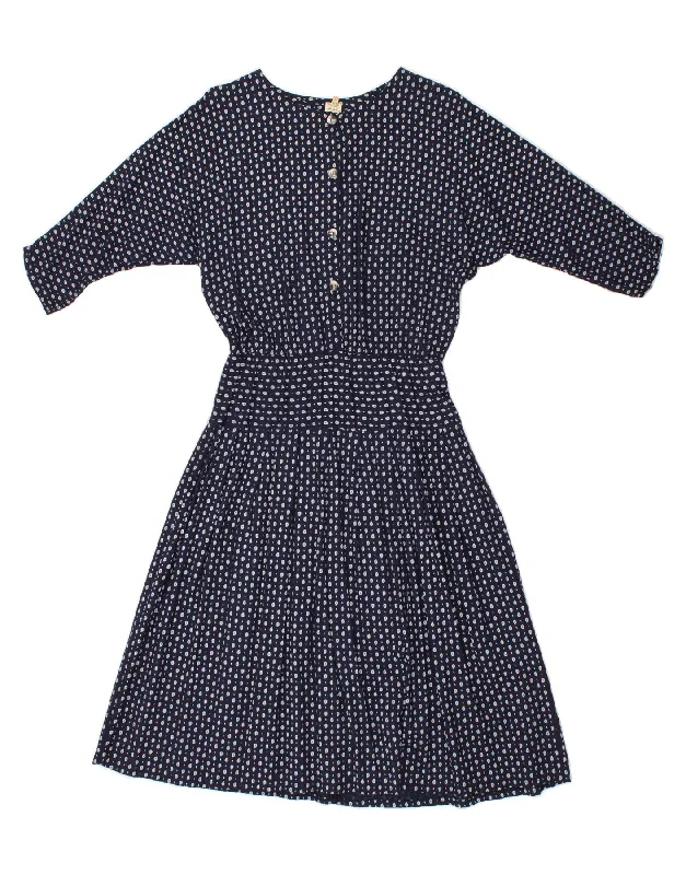 VINTAGE Womens 3/4 Sleeve A-Line Dress UK 12 Medium Navy Blue Paisley