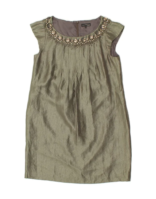 NEXT Womens Sheath Dress UK 10 Small Khaki Viscose