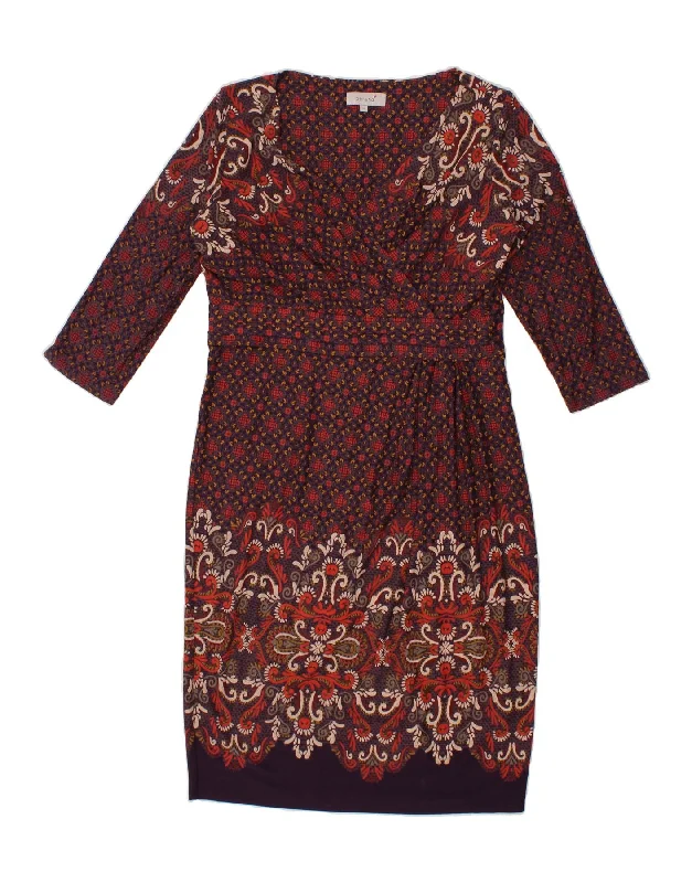 PER UNA Womens 3/4 Sleeve Sheath Dress UK 14 Medium  Purple Floral Viscose