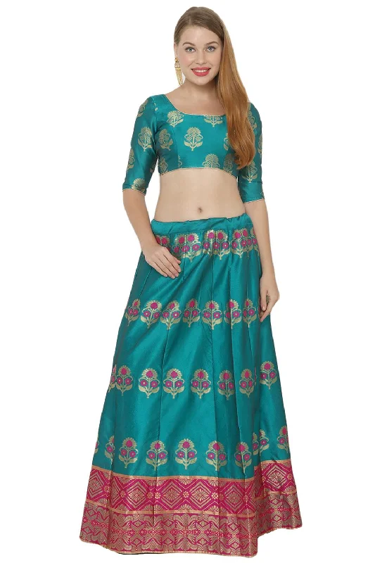 Art Silk Foil Print Lehenga Choli Dress Material In Turquoise And Pink