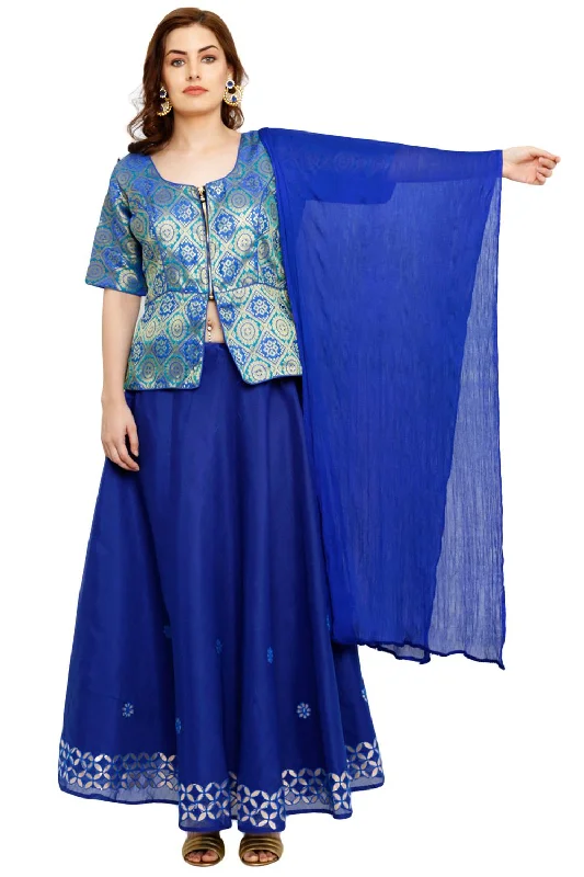 Brocade Art Silk Embroidered Lehenga Choli Dress Material In Blue