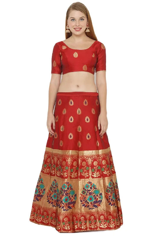 Art Silk Foil Print Lehenga Choli Dress Material In Red