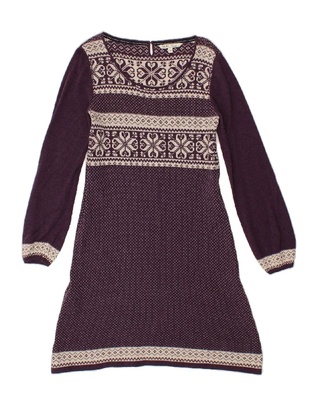 FAT FACE Womens Long Sleeve Jumper Dress UK 14 Medium Purple Fair Isle