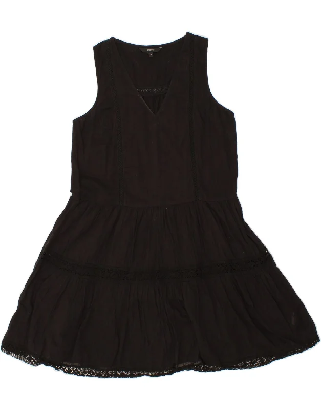 NEXT Womens Sleeveless A-Line Dress UK 10 Small Black Cotton