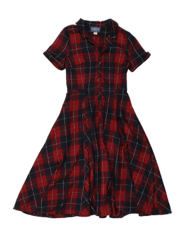 VINTAGE Womens A-Line Dress UK 8 Small Red Check Polyester