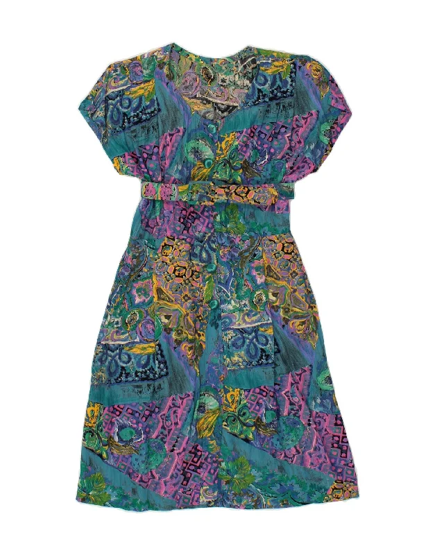 VINTAGE Womens Short Sleeves Tea Dress UK 12 Medium Multicoloured