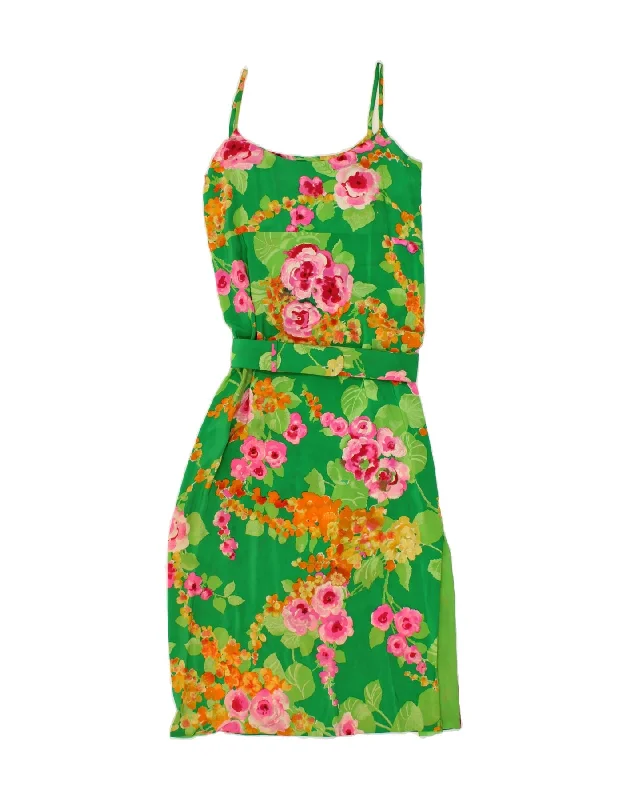 VINTAGE Womens Sleeveless Basic Dress UK 10 Small Green Floral