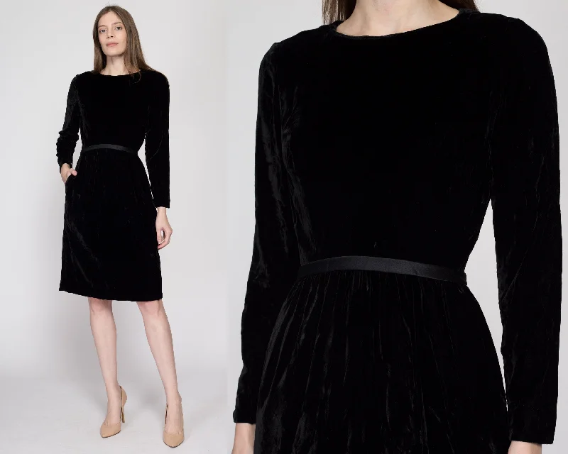 XS 1950s Suzy Perette Black Velvet Long Sleeve Cocktail Dress