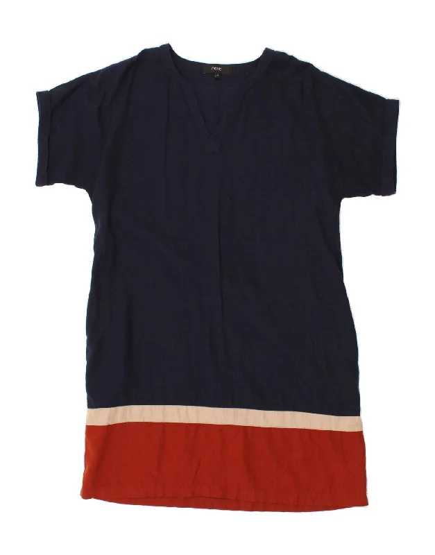 NEXT Womens Tunic Dress UK 14 Large  Navy Blue Colourblock Linen