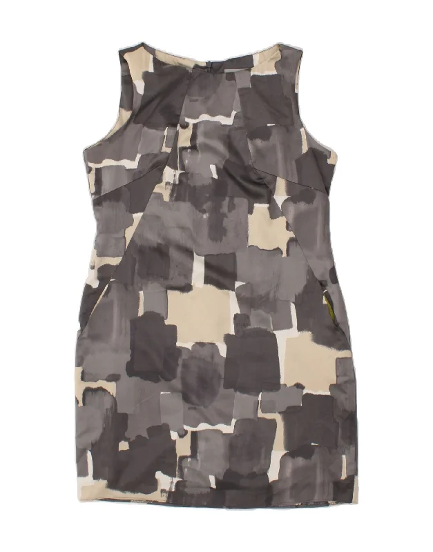 WALLIS Womens Sleeveless Sheath Dress UK 16 Large Grey Patchwork Polyester