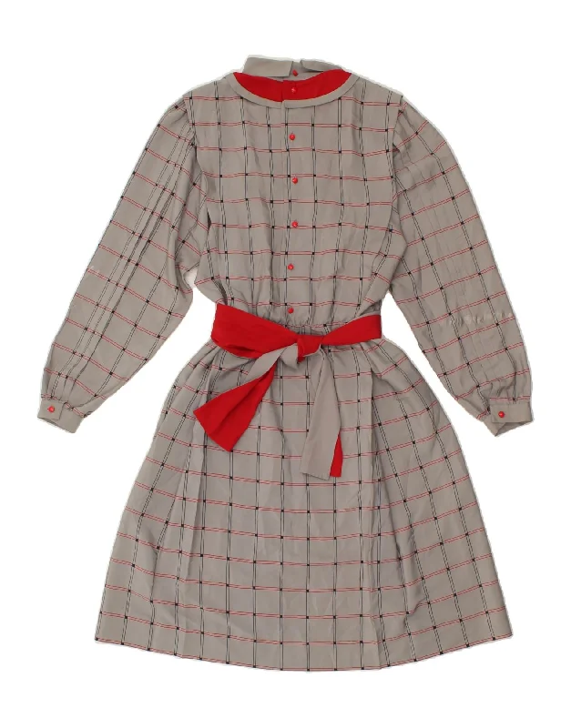 VINTAGE Womens Long Sleeve A-Line Dress IT 40 Small Grey Check Polyester