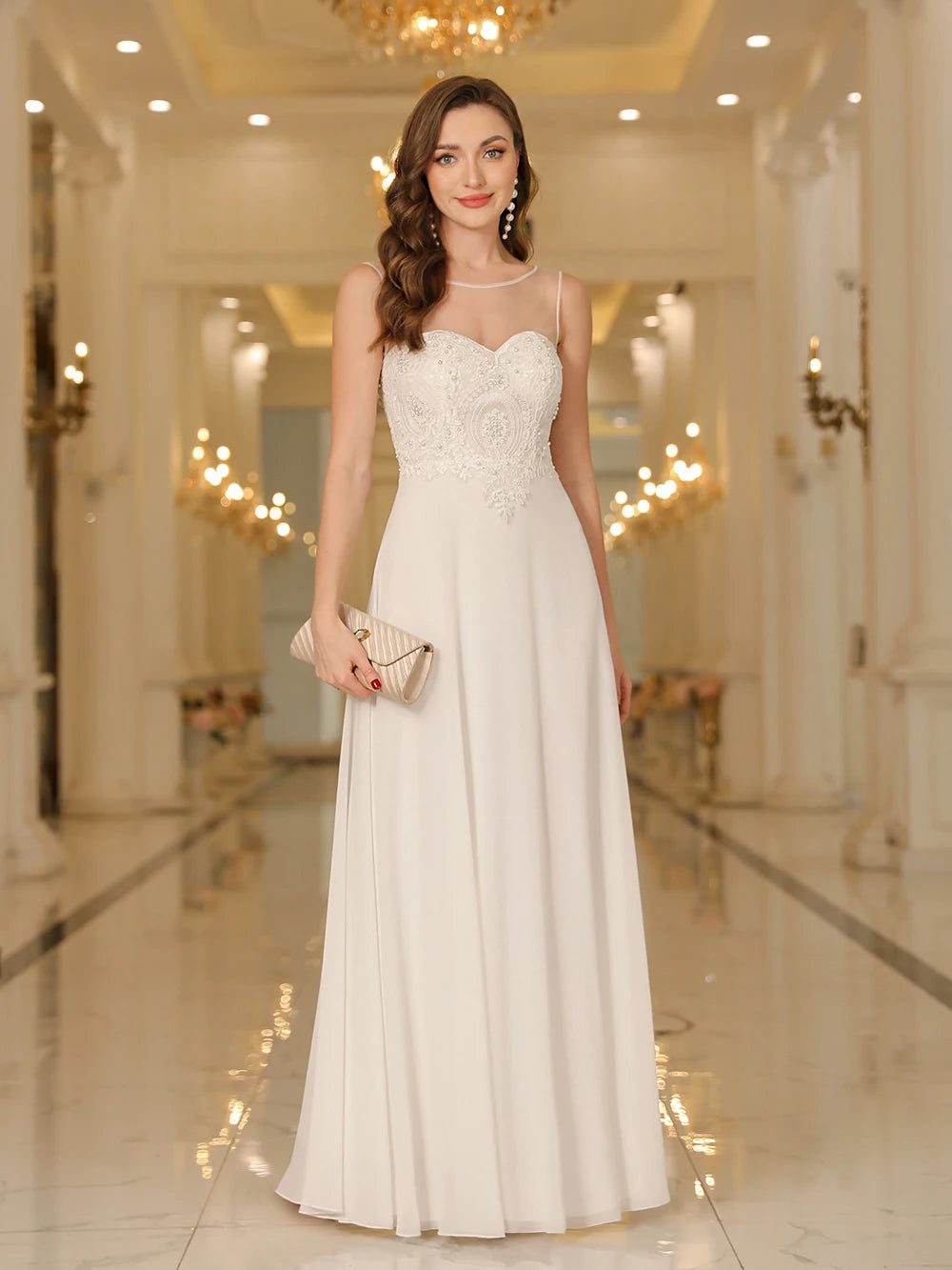 Chiffon Ivory Evening Dresses 2024 Elegant Appliques Pearls A Line Prom Formal Occasion Party Gowns For Bride Vestido De Fiesta Chiffon Ivory Evening Dresses 2024 Elegant Appliques Pearls A Line Prom Formal Occasion Party Gowns For Bride Vestido De Fiesta
