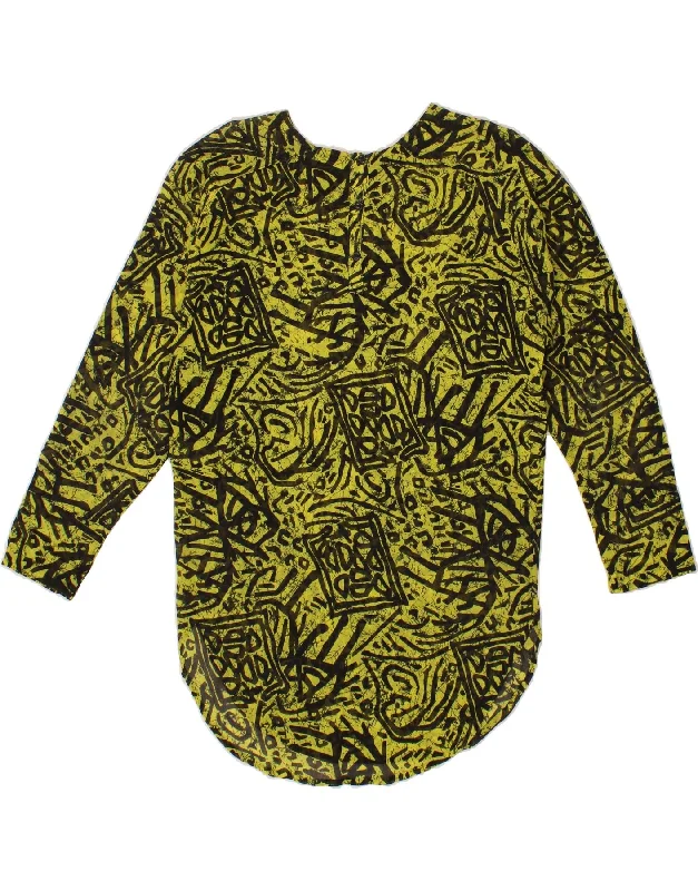 VINTAGE Womens Abstract Pattern Long Sleeve Tunic Dress UK 16 Large Yellow