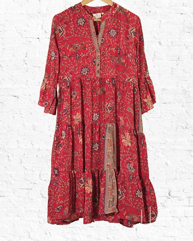 Red Paisley New Sari Boho Dress