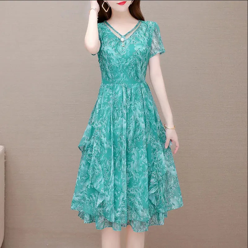 M-5XL Plus Size Women Dress Temperament Embroidery Graphic Elegant Dresses Female Knee Skirts Retro Thin Summer Dignified M-5XL Plus Size Women Dress Temperament Embroidery Graphic Elegant Dresses Female Knee Skirts Retro Thin Summer Dignified