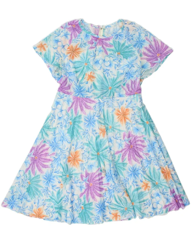 VINTAGE Womens A-Line Dress UK 12 Medium Blue Floral