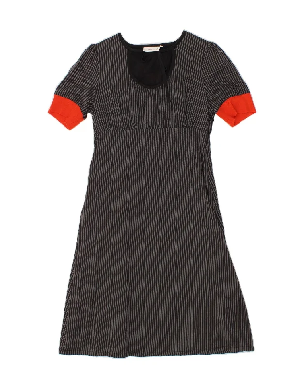 VINTAGE Womens Graphic Short Sleeves A-Line Dress UK 12 Medium Black