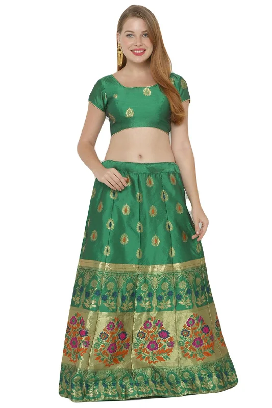 Art Silk Foil Print Lehenga Choli Dress Material In Green