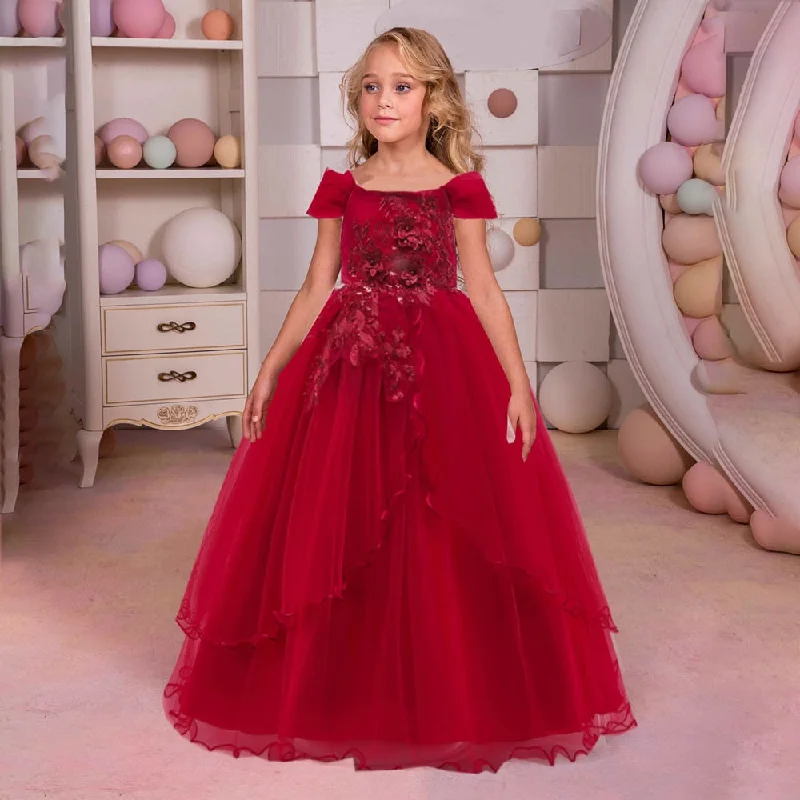 Lace Formal Dress for Girls Costume Embroidery Wedding Princess Children Tailing Girls Dress Tutu Host Flower Party Kid Clothes Lace Formal Dress for Girls Costume Embroidery Wedding Princess Children Tailing Girls Dress Tutu Host Flower Party Kid Clothes