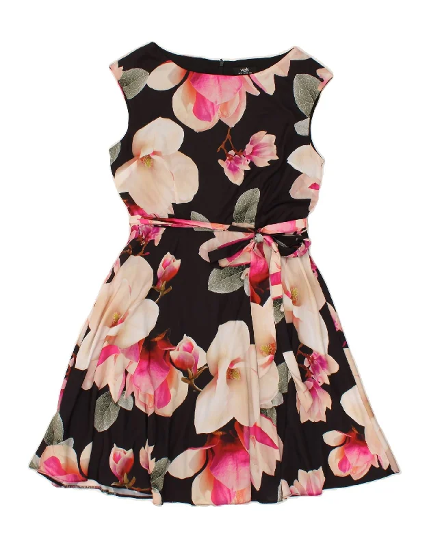 WALLIS Womens Sleeveless A-Line Dress UK 12 Medium  Black Floral Polyester