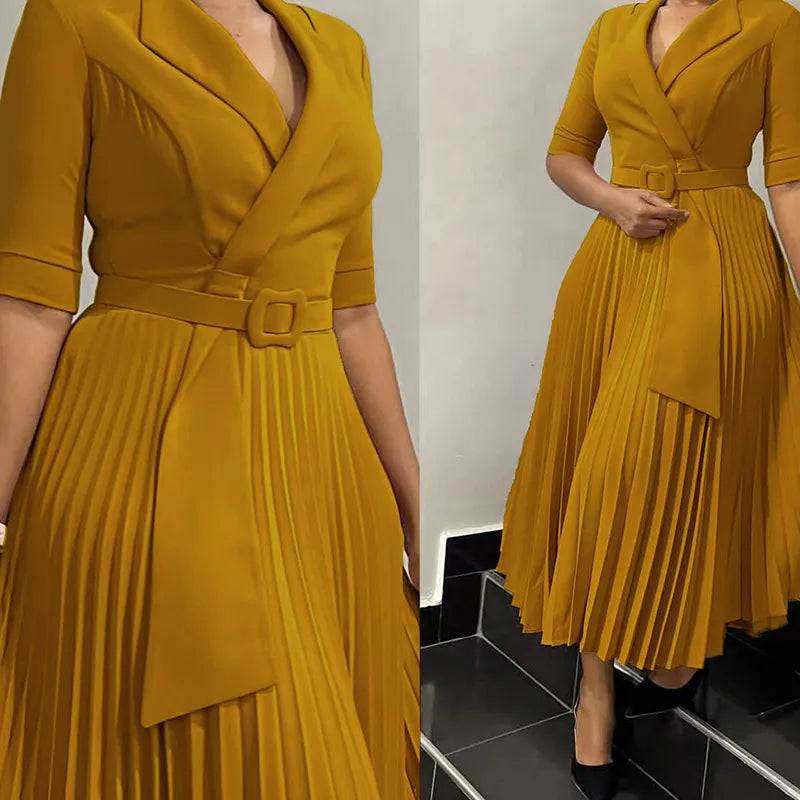 African Pleated Dresses for Women Summer Elegant African Half Sleeve V-neck Polyester Solid Color Dress Dashiki African Clothes African Pleated Dresses for Women Summer Elegant African Half Sleeve V-neck Polyester Solid Color Dress Dashiki African Clothes