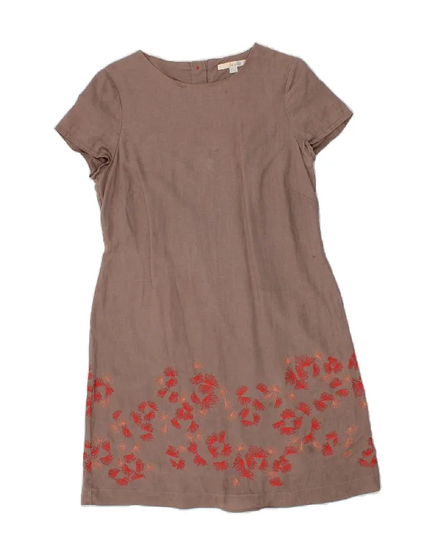 BODEN Womens Short Sleeves Basic Dress UK 12 Medium Grey Floral Cotton