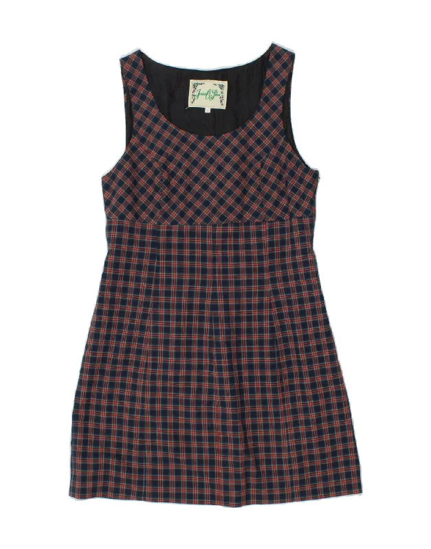 VINTAGE Womens Sleeveless A-Line Dress IT 42 Medium Navy Blue Check