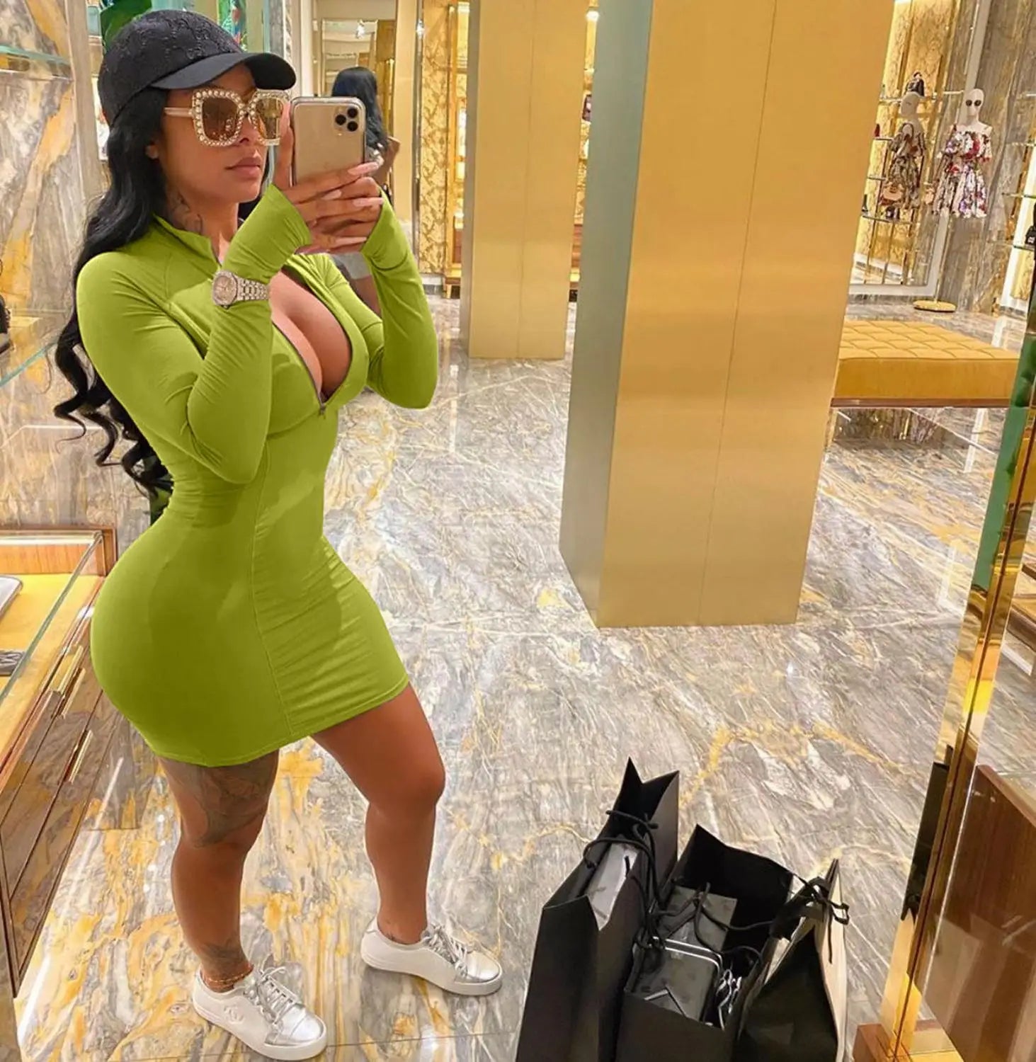 green dress
