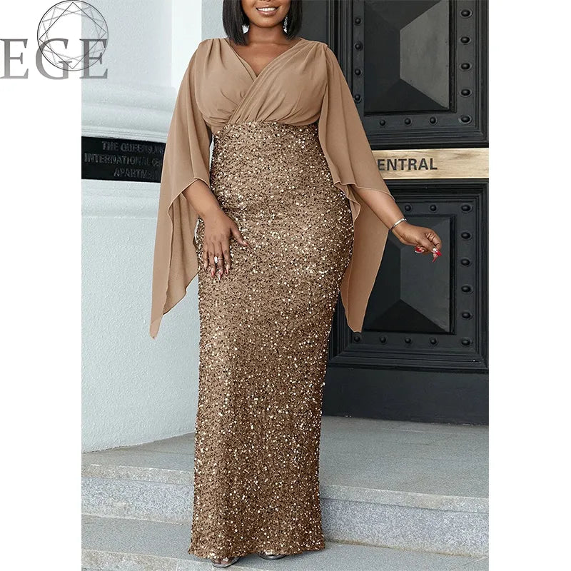 2023 Plus Size Luxury Dress Shiny Chiffon Loose Sherfang Plus Size Elegant Banquet Midi V Neck Dress 2023 Plus Size Luxury Dress Shiny Chiffon Loose Sherfang Plus Size Elegant Banquet Midi V Neck Dress