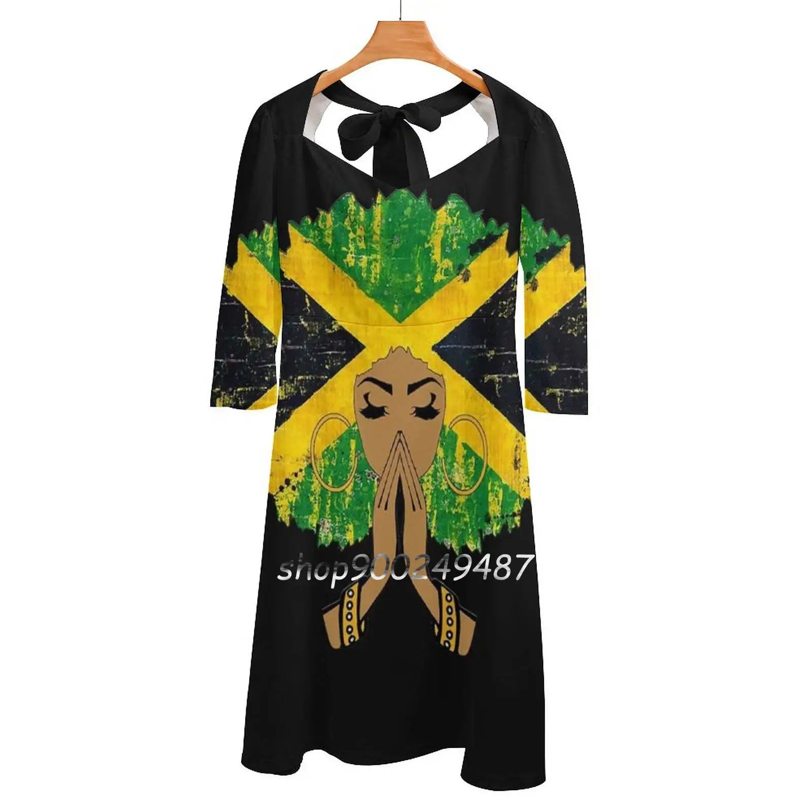 Jamaican Flag Black Woman Melanin Queen Afro Square Neck Dress Sweet Summer Dress Women Elegant Halter Print Dress Jamaica Jamaican Flag Black Woman Melanin Queen Afro Square Neck Dress Sweet Summer Dress Women Elegant Halter Print Dress Jamaica