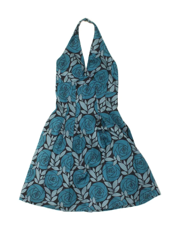 WAREHOUSE Womens Halter Dress UK 8 Small Blue Floral Viscose