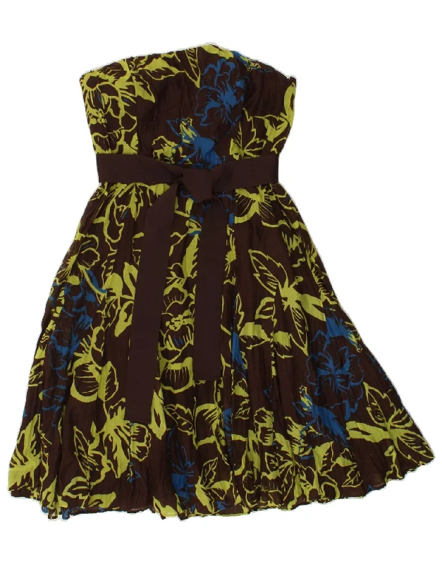 COAST Womens Strapless Dress UK 12 Medium Brown Floral Cotton