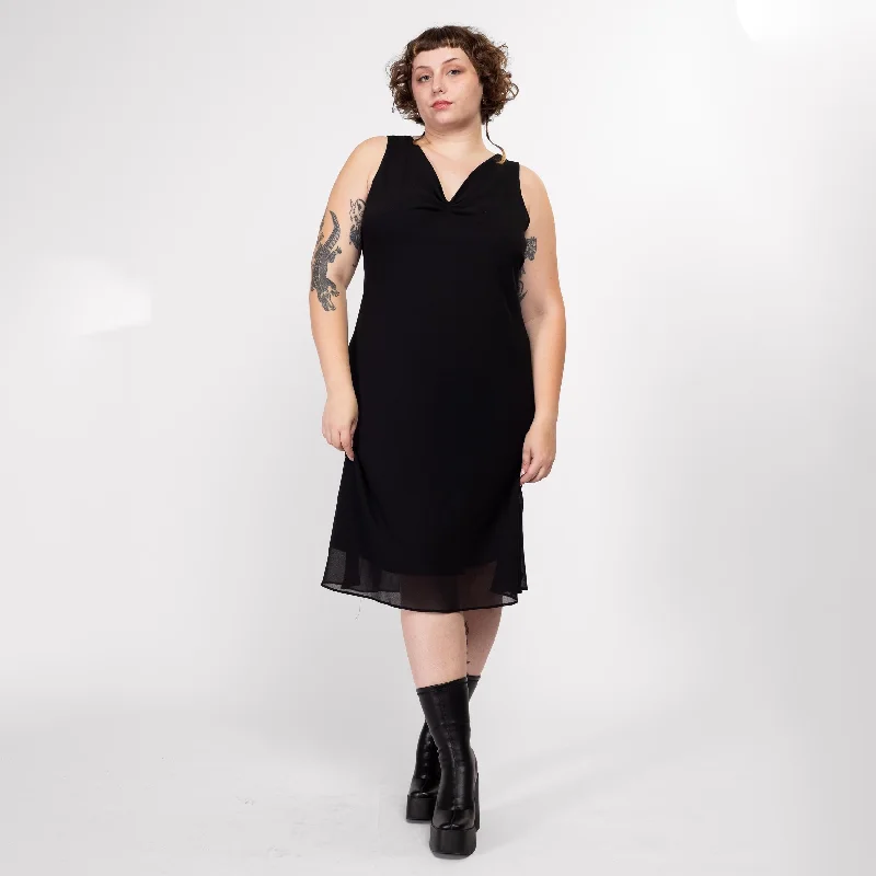 1X 90s Black Bias Cut Midi Cocktail Dress