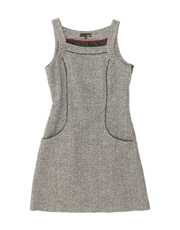 NEXT Womens Sleeveless A-Line Dress UK 6 XS Grey Chevron