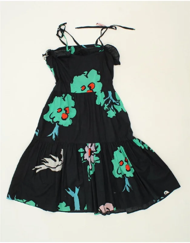 VINTAGE Womens Tiered Dress UK 10 Small Navy Blue Floral