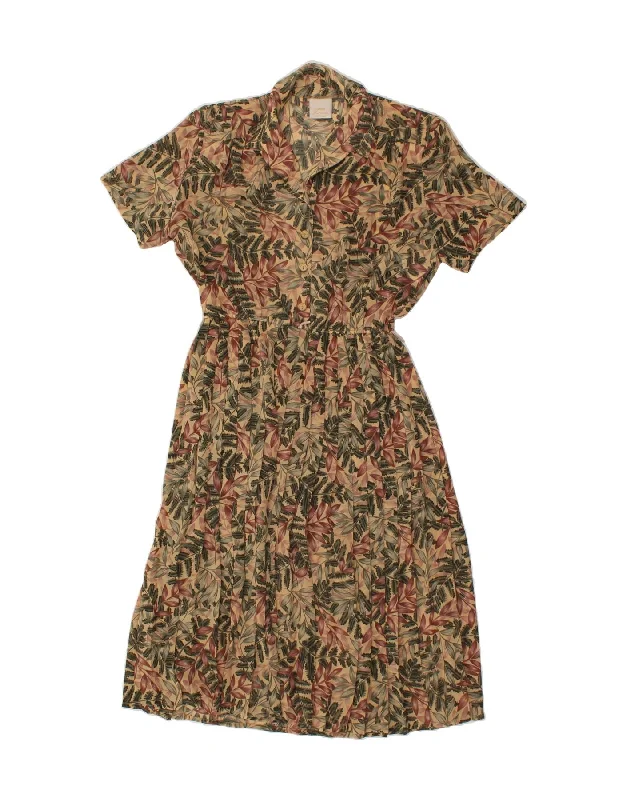 EASTEX Womens Abstract Pattern Pleated A-Line Dress UK 14 Large Beige